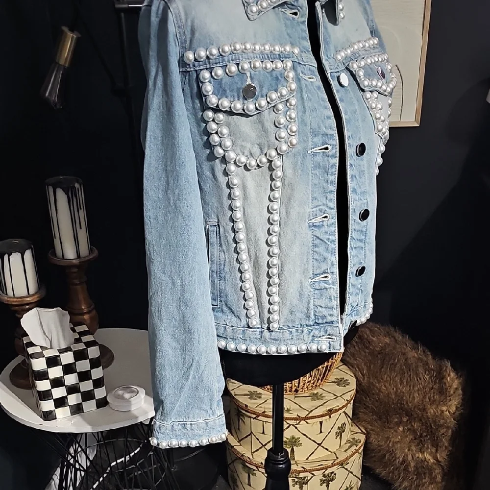 Pearl Embellished Denim Jacket - Picture 5 of 11